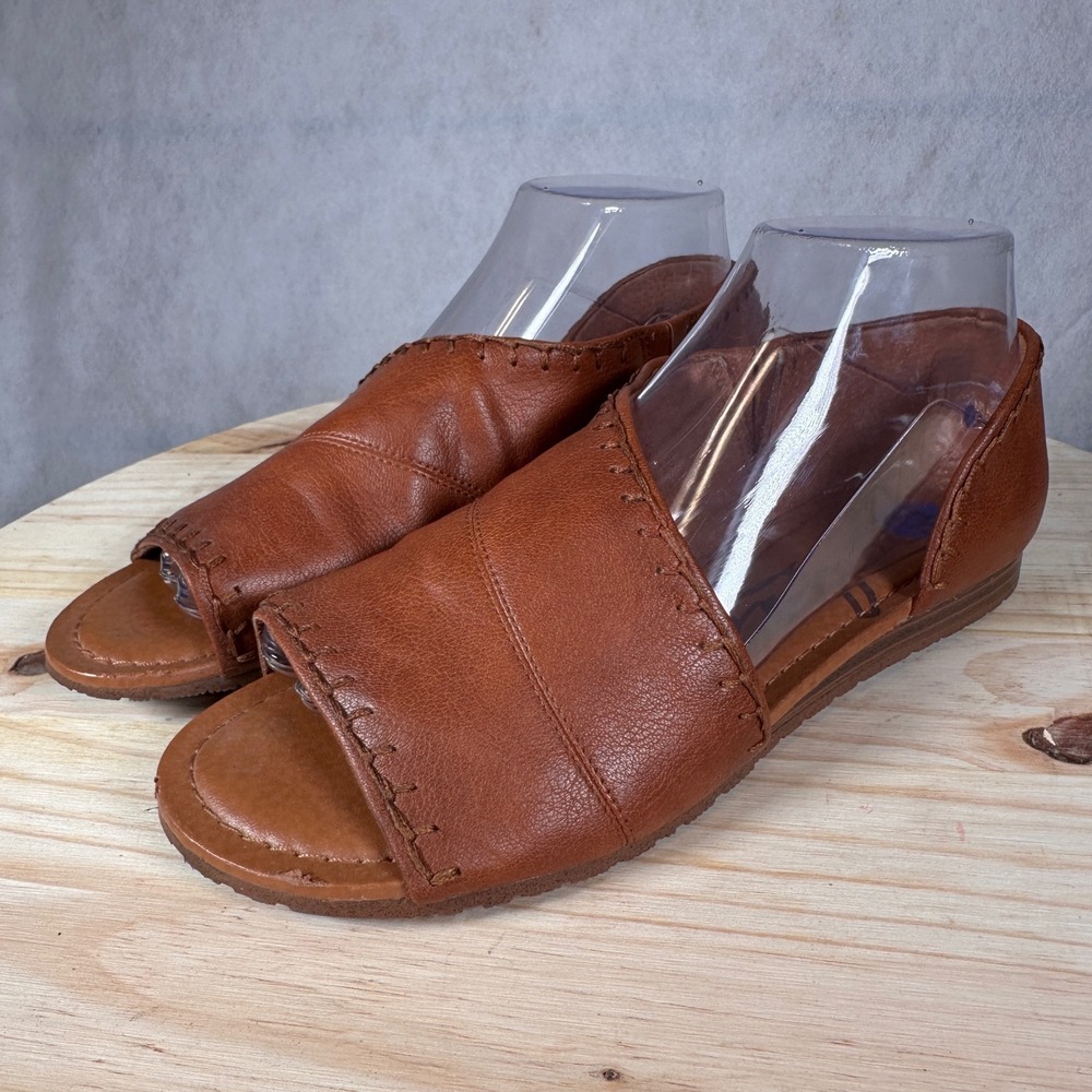 Zodiac Leather Open Toe Sandals Womens 7.5 Brown Good Whipstitch D'Orsay Flat